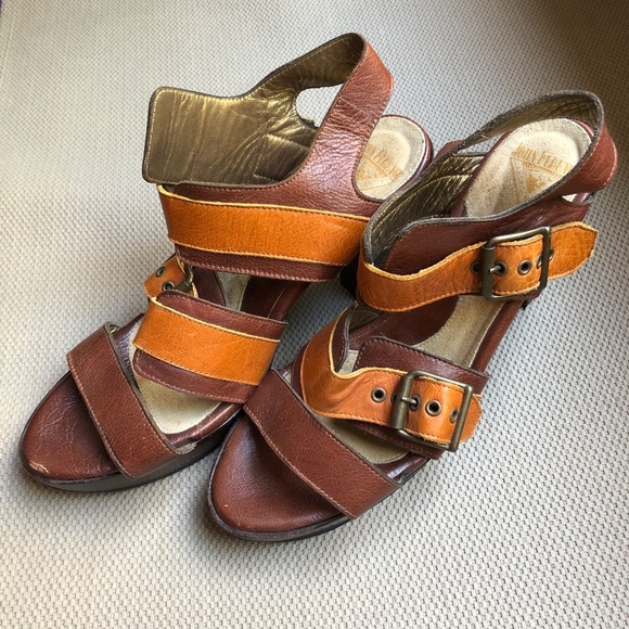 Fluevog Summertimes Aquarius retro platform leather sandals oxblood orange Sz 9 - Picture 3 of 8